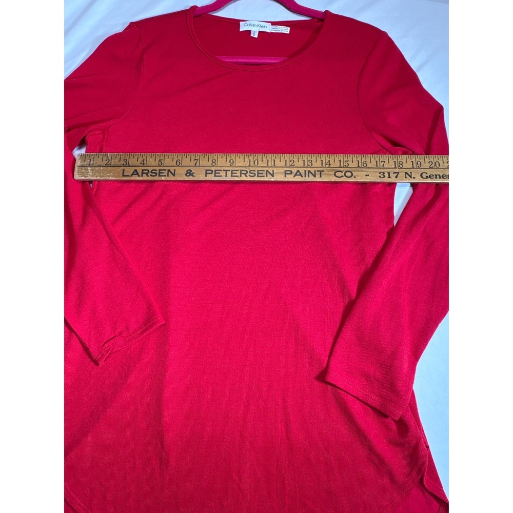 Calvin Klein Womens Red Long Sleeve Ribbed Knit Tunic Top Crew Neck Size M - Picture 4 of 5